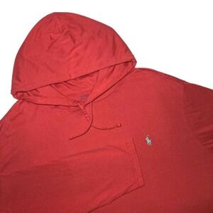 Polo Ralph Lauren Hoodie Mens 2XB Big 2X Red Long Sleeve Lightweight Blue Logo
